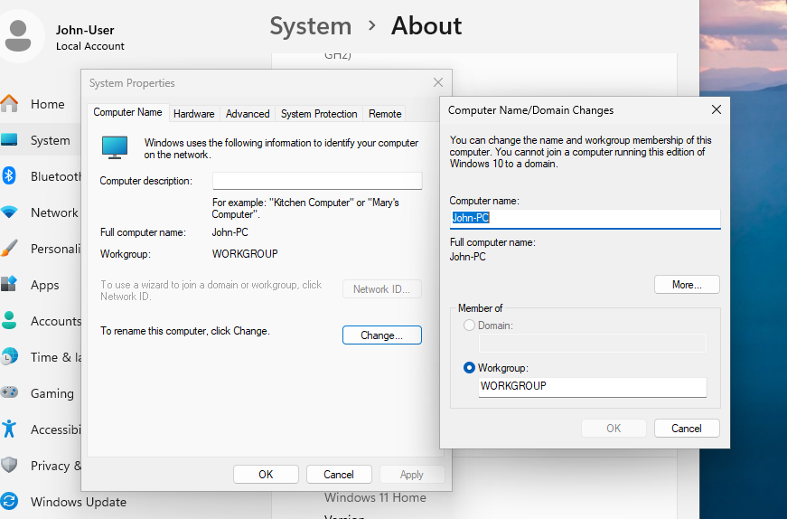 joining domain greyed out