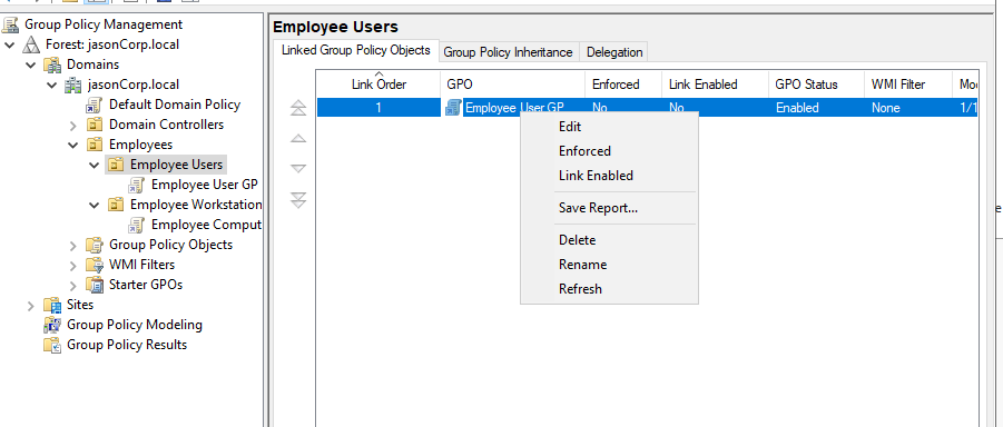 relinking GPO to enforce rules