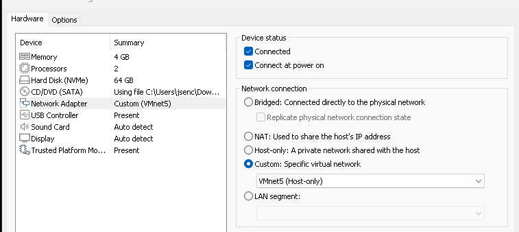 switching to VMnet5 for client